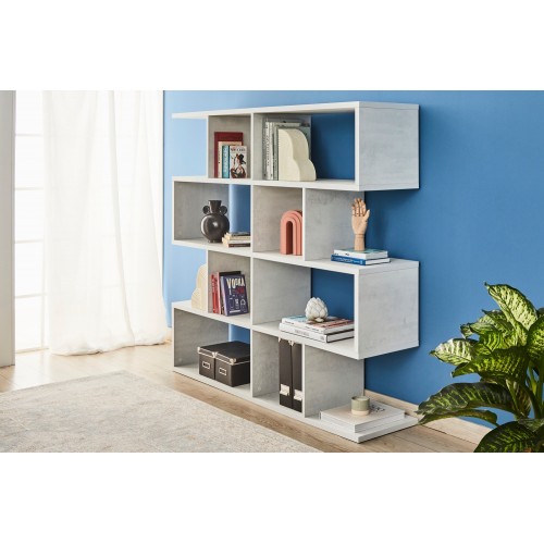 Libreria Modulare Bianco Cemento Moderna Scaffale Mensole Ufficio Studio