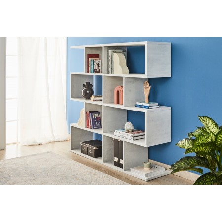 Libreria Modulare Bianco Cemento Moderna Scaffale Mensole Ufficio Studio