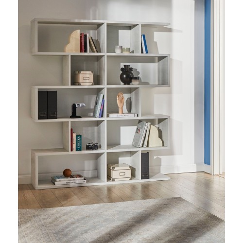 Libreria Modulare Bianco Cemento Giorno Moderna Mensole Scaffale Ufficio