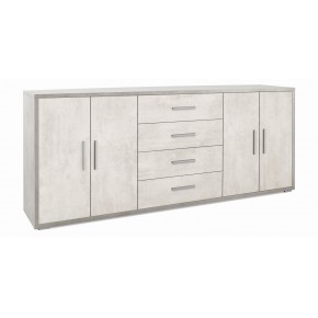 Credenza Armadio Cemento Bianco Basso 4 Ante 4 Cassetti in Legno Tv