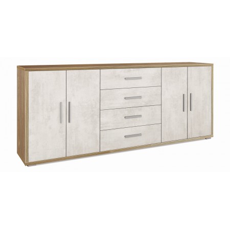 Credenza Armadio 200 cm 4 Ante 4 Cassetti Noce Bianco Basso in Legno Tv