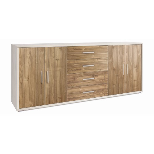 Credenza Armadio 200 cm Bianco Noce 4 Ante 4 Cassetti Basso in Legno Tv