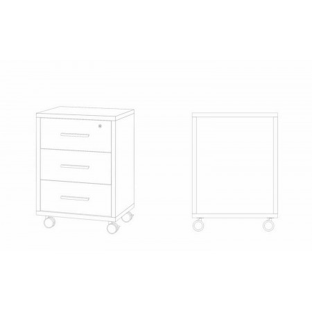Mobile Cassettiera Ruote Noce Nero 3 Cassetti con Chiave Ufficio Legno