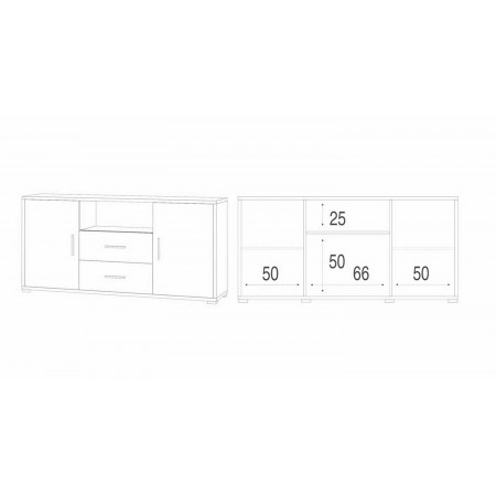 Credenza Contenitore Bianco Noce Mobile 2 Ante con 2 Cassetti Legno Tv