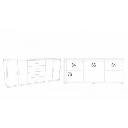 Armadio 200 cm Credenza Cemento Bianco 4 Ante 4 Cassetti Basso in Legno Tv