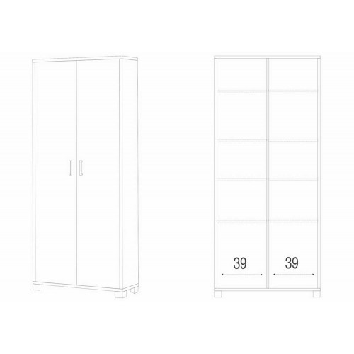 Armadio Slim 2 Ante 190 cm Cemento Bianco con Ripiani Mobile Scarpiera