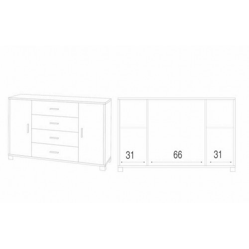 Credenza Nero Grigio 2 Ante 4 Cassetti Madia Mobile Contenitore Salotto