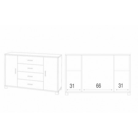Credenza Nero Grigio 2 Ante 4 Cassetti Madia Mobile Contenitore Salotto