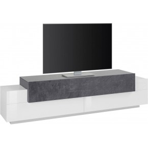 Mobile con Ante a Ribalta Bianco e Grigio Basso Porta TV Soggiorno Legno 2