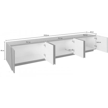 Porta TV Moderno Bianco 240 Basso Mobile Soggiorno Anta Battente Credenza