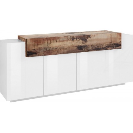 Moderna Madia Bianco e Acero Credenza con 4 Ante Mobile per Soggiorno