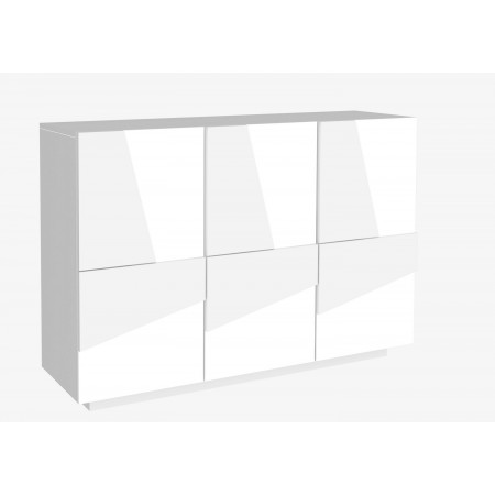 Mobile a 3 Ante Credenza Moderna per Soggiorno 120 cm Basso Bianco Lucido