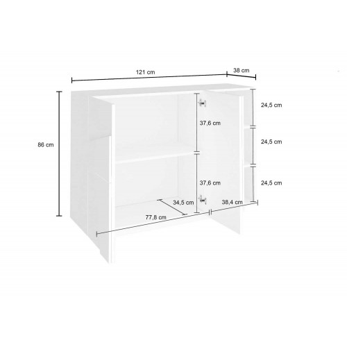Mobile a 3 Ante Credenza Moderna per Soggiorno 120 cm Basso Bianco Lucido