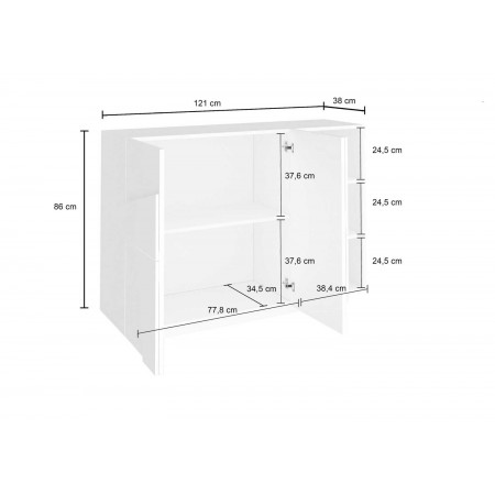 Mobile a 3 Ante Credenza Moderna per Soggiorno 120 cm Basso Bianco Lucido
