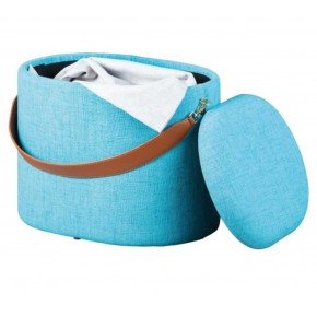 Pouff con Maniglia Contenitore Azzurro Tondo Puff Portaoggetti da Salotto 2