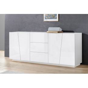 Credenza Orizzontale con 6 Cassetti Bianco Lucido per Soggiorno Madia