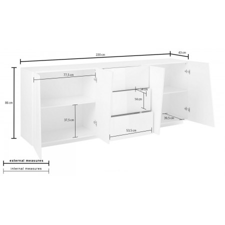 Credenza con 4 Ante e 3 Cassetti Bianco Lucido Madia per Soggiorno
