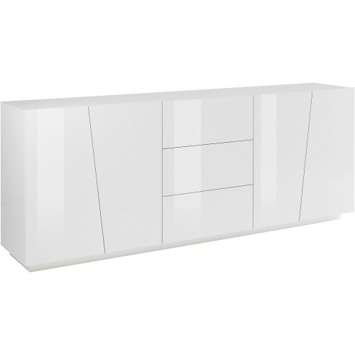 Credenza con 4 Ante e 3 Cassetti Bianco Lucido Madia per Soggiorno