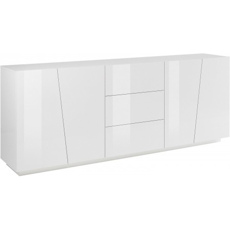 Credenza con 4 Ante e 3 Cassetti Bianco Lucido Madia per Soggiorno