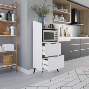 Mobiletto Porta Microonde Multiuso in Legno con Cassetti da Cucina Bianco 2