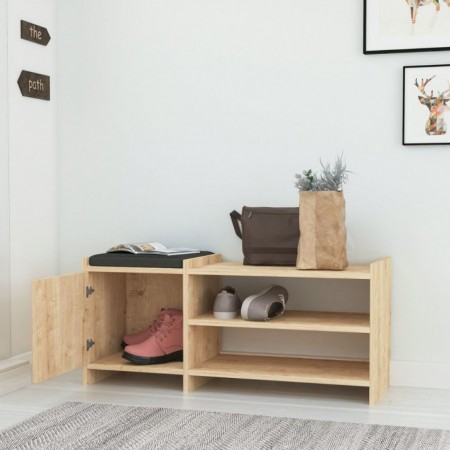 Panca Portascarpe con Cuscino Imbottito Mobile Ingresso in Legno Rovere