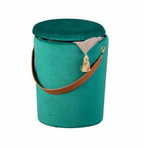 Pouff Contenitore Tondo Puff Verde Portaoggetti Sgabello con Maniglia 2