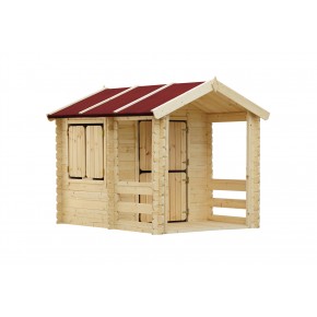 Casetta Timbela per Bambini in Legno con Veranda da Esterno e Giardino