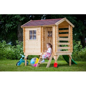 Casetta per Bambini con Veranda e Scivolo Timbela da Giardino in Legno 2