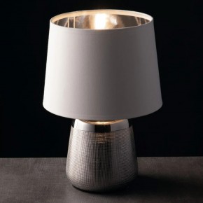 Lampada da Tavolo in Ceramica Argento con Paralume Bianco Elegante 2