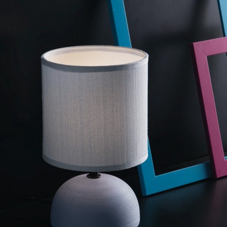 Lampada da Tavolo Grigia Lumetto in Ceramica con Paralume in Tessuto