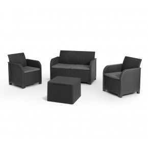 Salotto da Esterno Effetto Rattan Grafite Lounge Divano con Cuscini