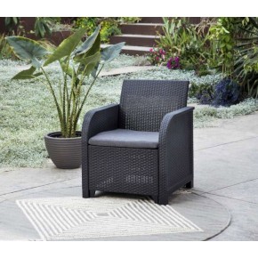Salotto da Esterno Effetto Rattan Grafite Lounge Divano con Cuscini 2
