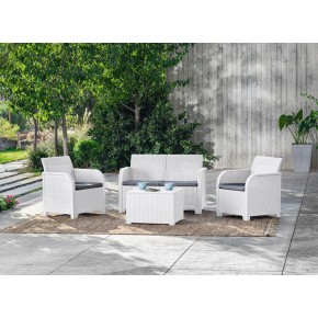 Salotto da Esterno Effetto Rattan Bianco Lounge Divano con Cuscini 2