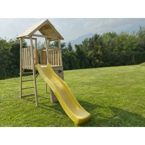 Casetta per Bambini in Legno da Giardino con Scivolo e Torretta