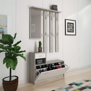 Mobile per Ingresso Bianco e Grigio con Scarpiera e Specchio 2