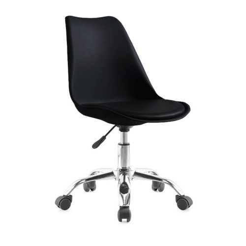 Sedia da Ufficio in Plastica Nero e Base Cromata