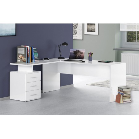 Scrivania Angolare Cassettiera Bianco Moderno Grande da Ufficio Cameretta