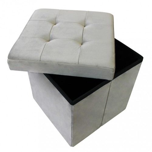 Pouf Contenitore Portaoggetti in Velluto Quadrato Tortora 38x38 cm
