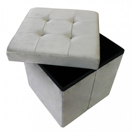 Pouf Contenitore Portaoggetti in Velluto Quadrato Tortora 38x38 cm