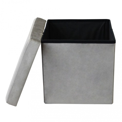 Pouf Contenitore Portaoggetti in Velluto Quadrato Tortora 38x38 cm