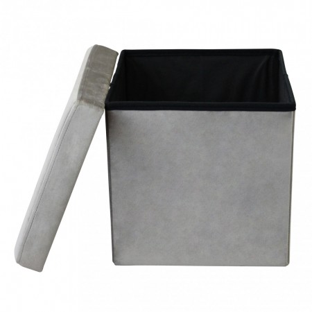 Pouf Contenitore Portaoggetti in Velluto Quadrato Tortora 38x38 cm