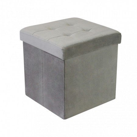 Pouf Contenitore Portaoggetti in Velluto Quadrato Tortora 38x38 cm