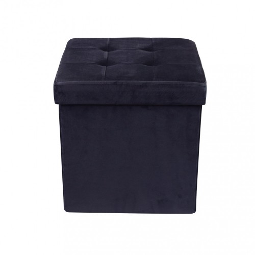 Pouf Contenitore Portaoggetti in Velluto Quadrato Nero 38x38 cm