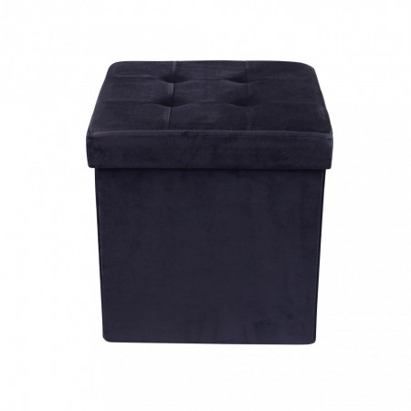 Pouf Contenitore Portaoggetti in Velluto Quadrato Nero 38x38 cm