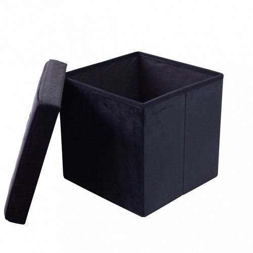Pouf Contenitore Portaoggetti in Velluto Quadrato Nero 38x38 cm