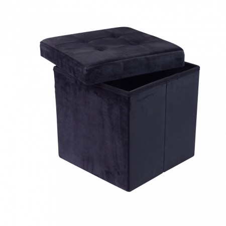 Pouf Contenitore Portaoggetti in Velluto Quadrato Nero 38x38 cm