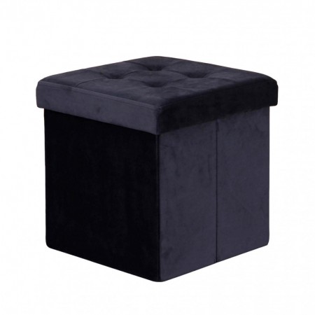Pouf Contenitore Portaoggetti in Velluto Quadrato Nero 38x38 cm