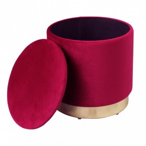 Pouf Poggiapiedi Rotondo da Salotto in Velluto Rosso base oro 2