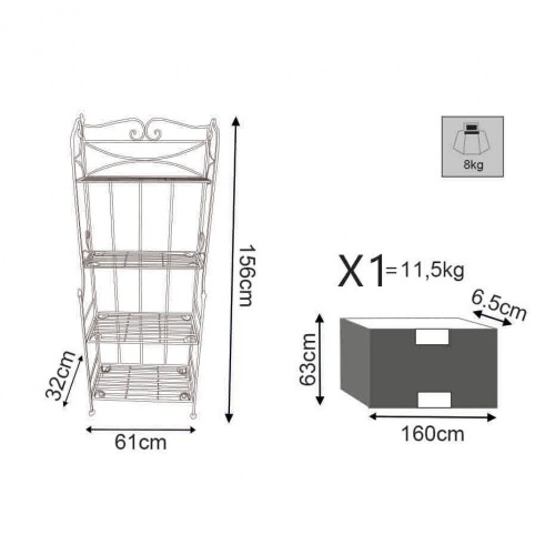 Scaffale Portapiante da Interno con 4 Ripiani Bianco in Metallo Antico