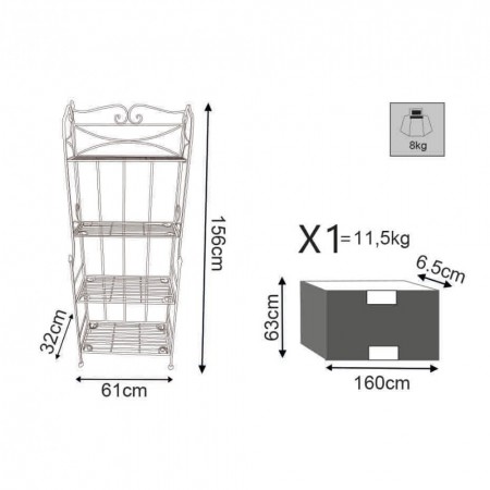 Scaffale Portapiante da Interno con 4 Ripiani Bianco in Metallo Antico